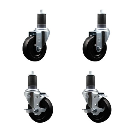 Service Caster 4'' Soft Rubber Wheel Swivel 1-5/8'' Expanding Stem Caster Set 2 Brakes, 4PK SCC-EX20S414-SRS-2-TLB-2-158